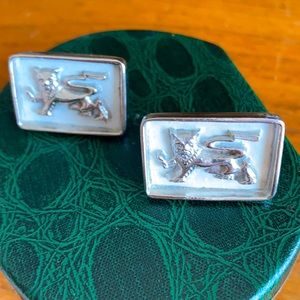 Vintage Anson marked silver tone rectangular griffin bullet toggle cuff links